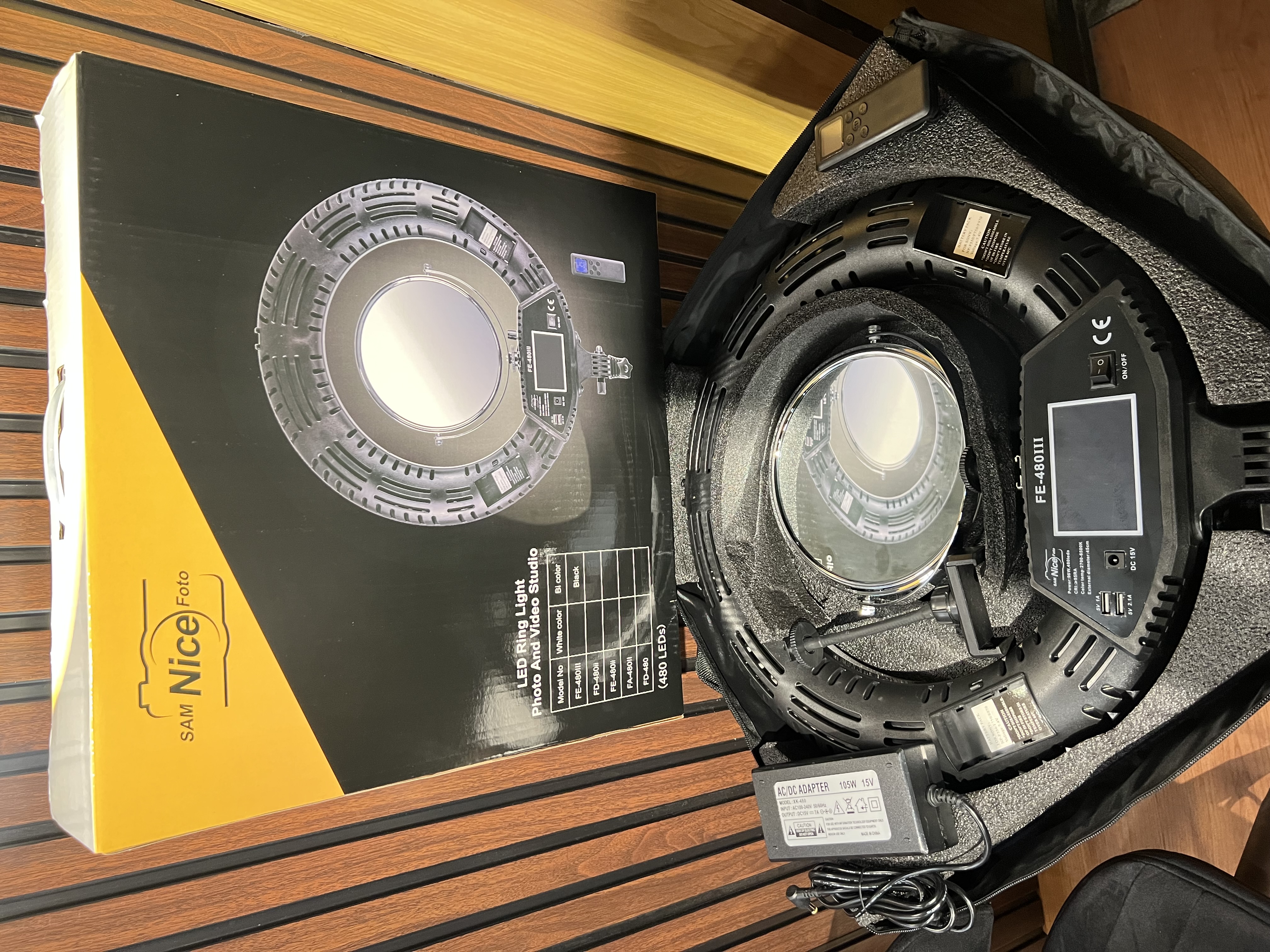 رینگ لایت FE480 نایس فوتو Nice Foto 100W پک کامل با آینه، کیف و پایه حرفه‌ای